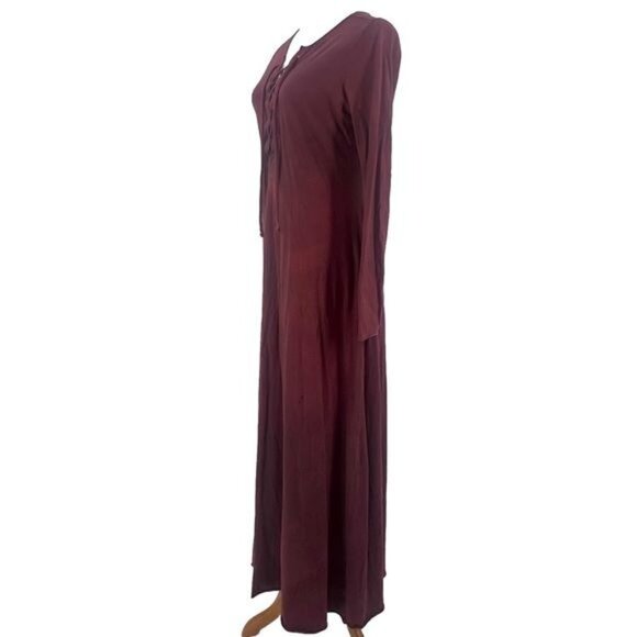 Free People Burgundy Lace Up Long Sleeve Jersey Maxi Dress - Picture 6 of 16
